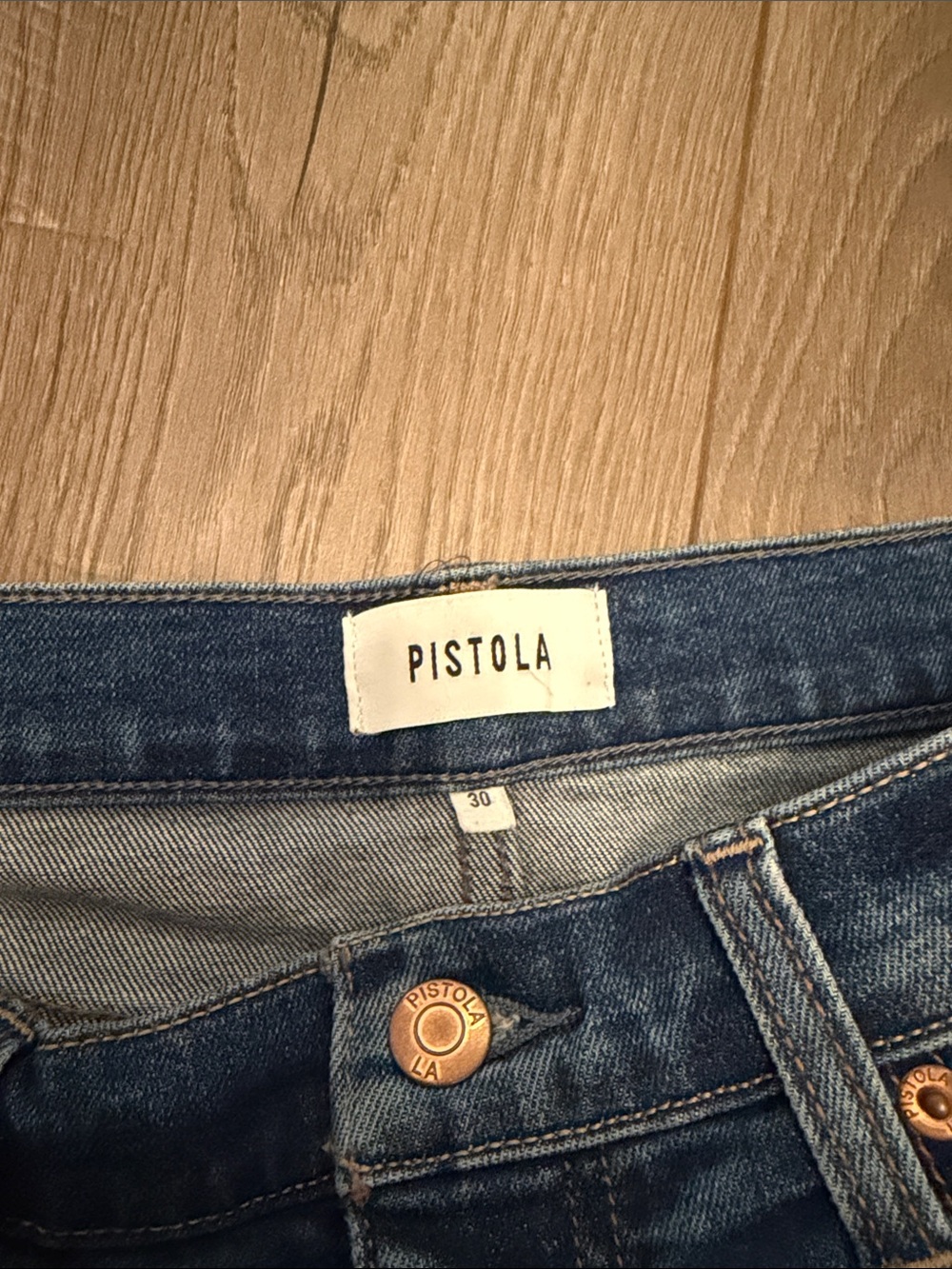 pistola Lennon Distressed Dark Blue Cropped Ankle Jeans, size 30 - Picture 2 of 4